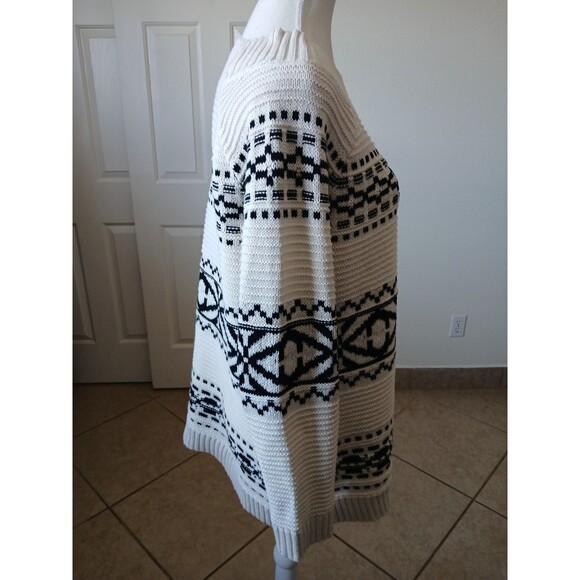 Ralph Lauren Chaps Womens Medium Black Ivory Nordic Stripe Pullover Knit Sweater - Picture 2 of 14